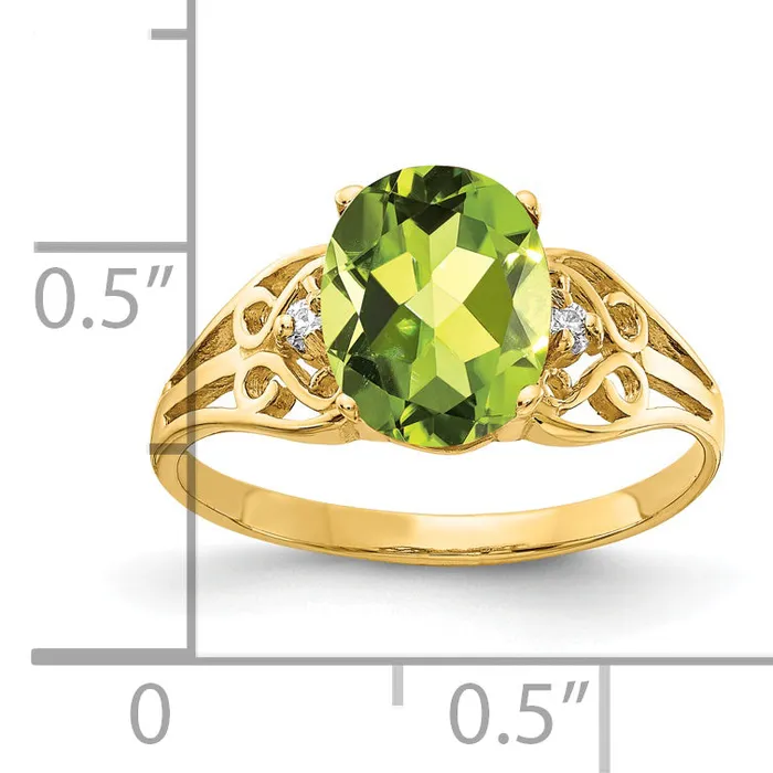 Goldia Solid 14k Yellow Gold 9x7mm Oval Simulated Peridot AAA CZ Ring Rings