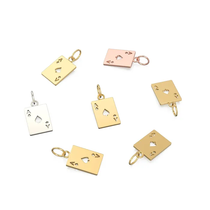 Solid Gold Tiny Playing Cards Charm Ace of Hearts Charm Playing Card Pendant Ace Charm Laser Cut Jewelry Supplies Jalvi Co Charm Necklaces