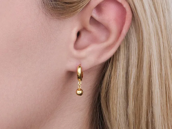 Earrings GG GOLD COR GURHAN Spell Gold Single Drop Earrings 5mm Ball on Huggie Hoop Top