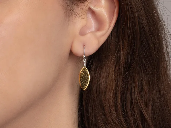 GG SILVER CLS GURHAN Willow Sterling Silver Single Drop Earrings 18mm Flake Wire Hook Gold Accents Earrings
