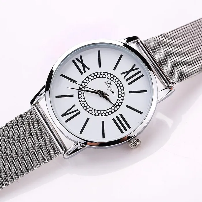 New Silver Pattern Women Luxury Stainless Steel Quartz Watch sparklingselections Earrings
