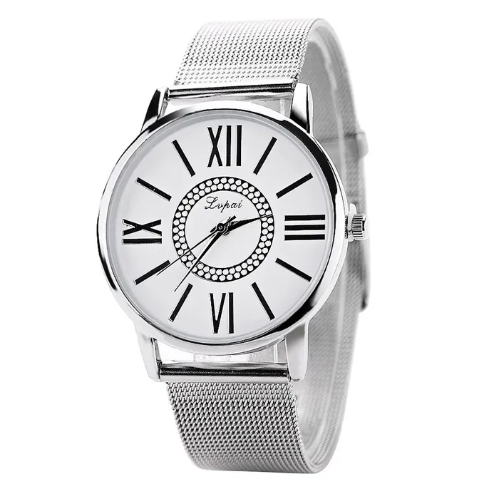 New Silver Pattern Women Luxury Stainless Steel Quartz Watch sparklingselections Earrings