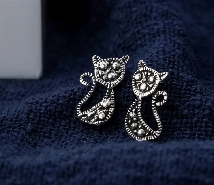 sparklingselections Earrings Sterling Silver Cat Stud Earrings for Women