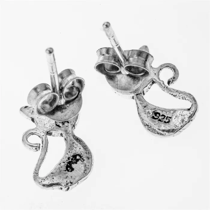 sparklingselections Earrings Sterling Silver Cat Stud Earrings for Women