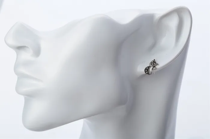 sparklingselections Earrings Sterling Silver Cat Stud Earrings for Women